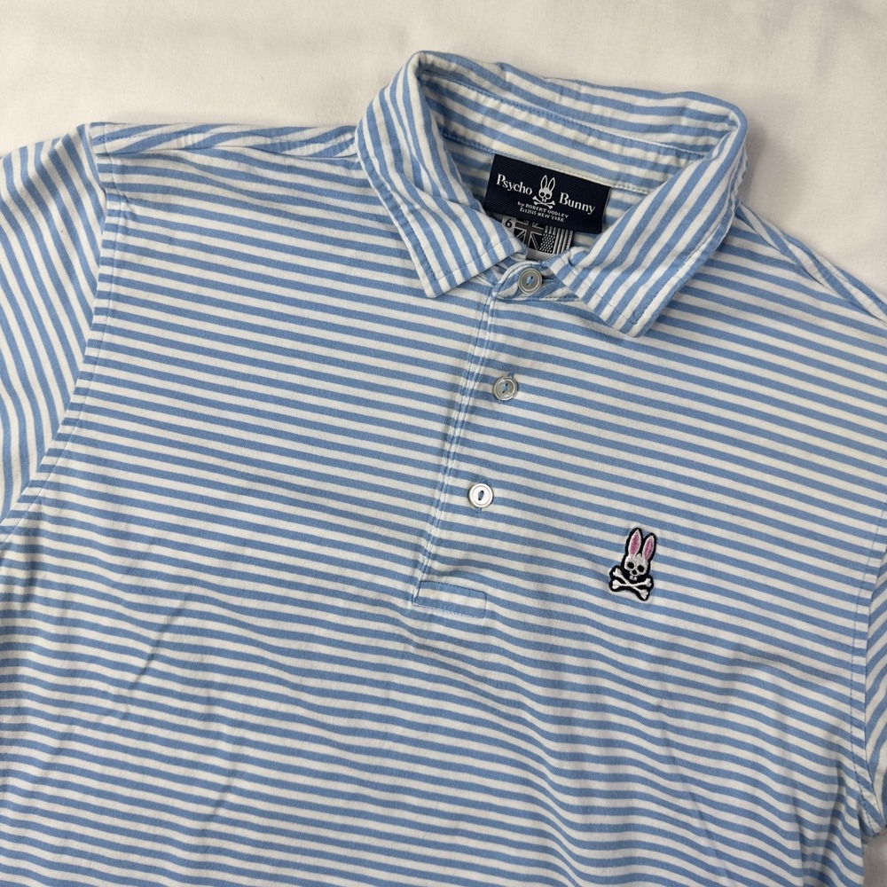 Psycho Bunny Polo Shirt Mens 6 Blue‎ White Stripes Short Sleeve Pima Cotton